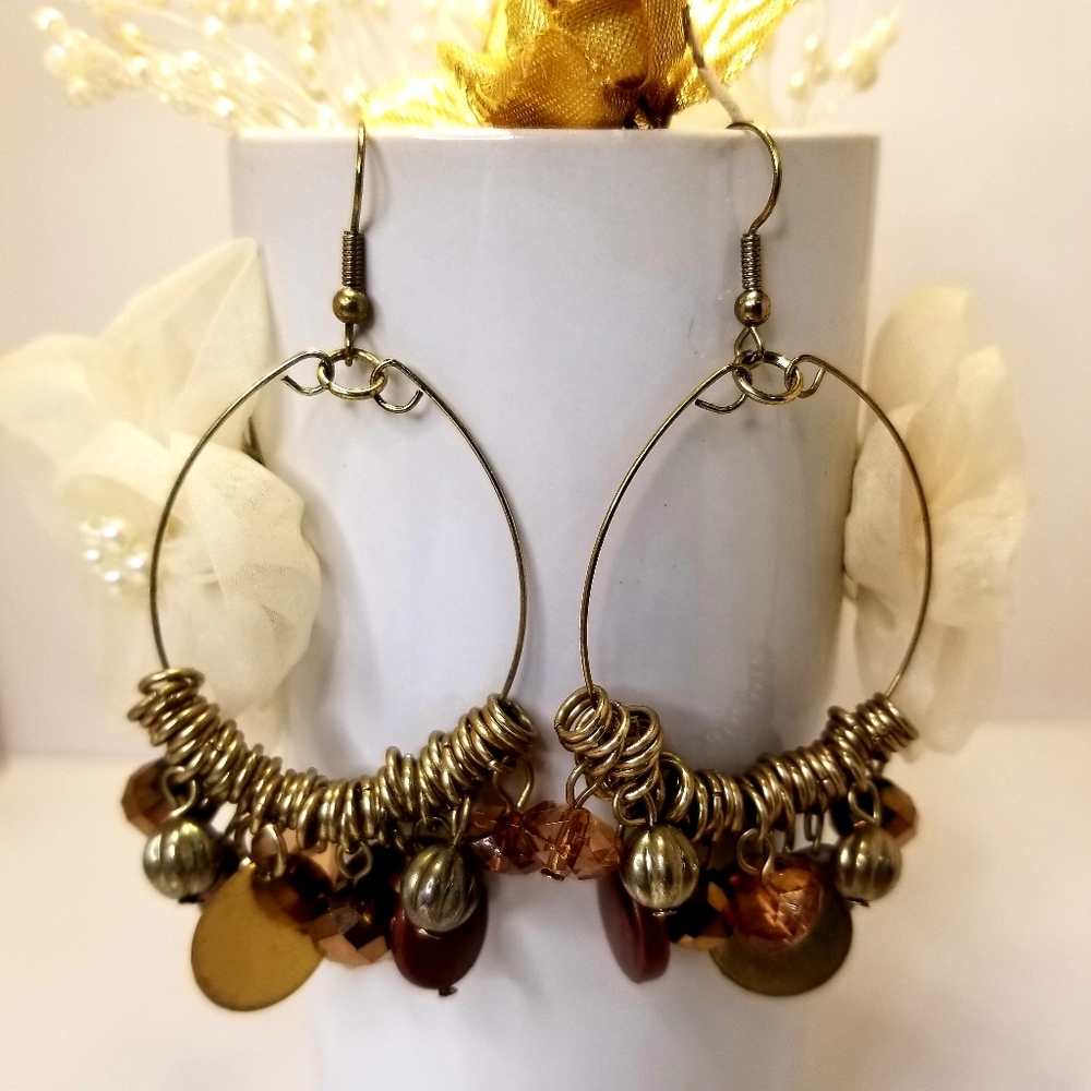 Unique Vintage Gold Dangly Hoop Earrings